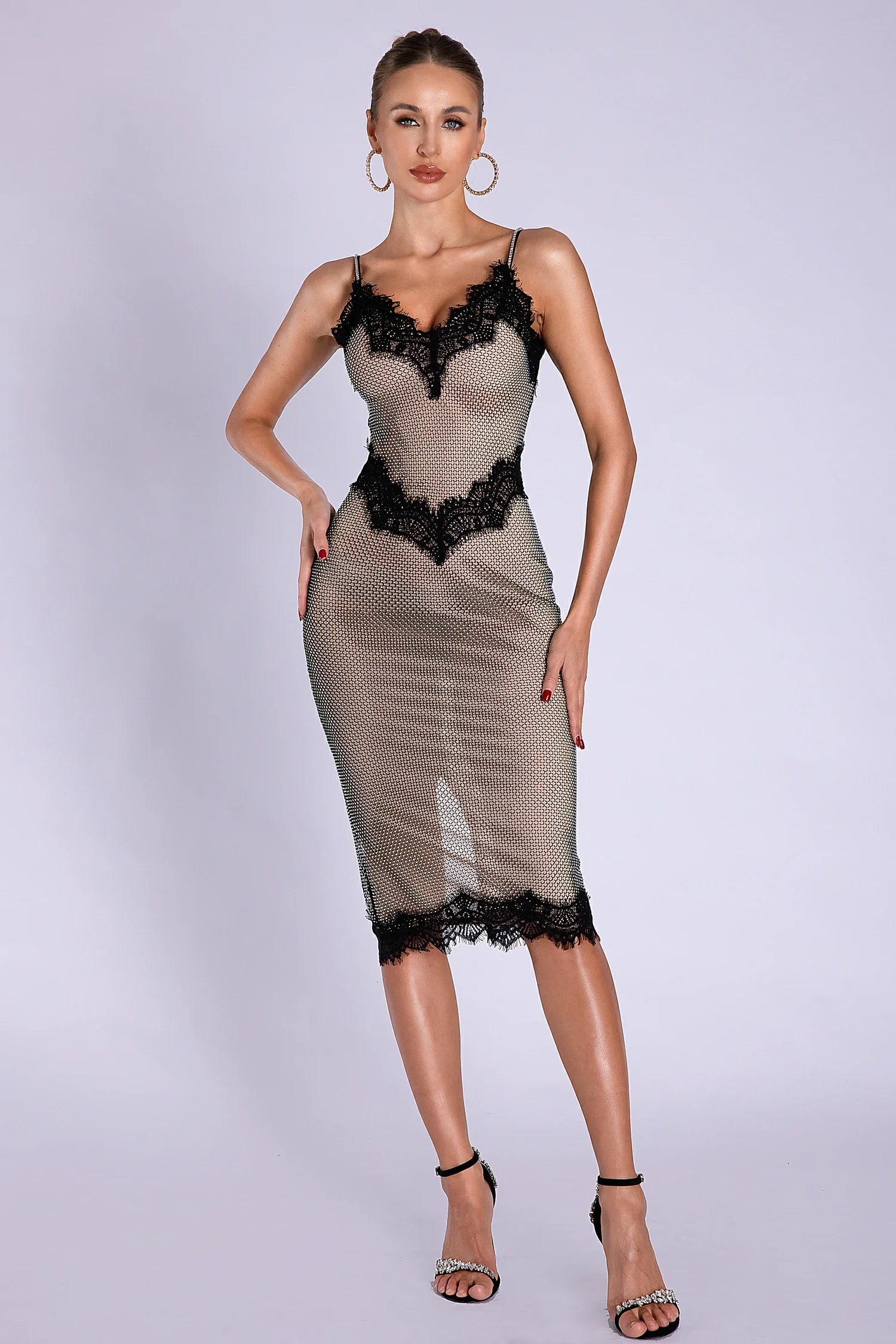 Nancee Lace Floral Fishnet Dress