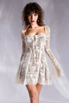 Vasia Bell Sleeve Lace Mini Dress In White