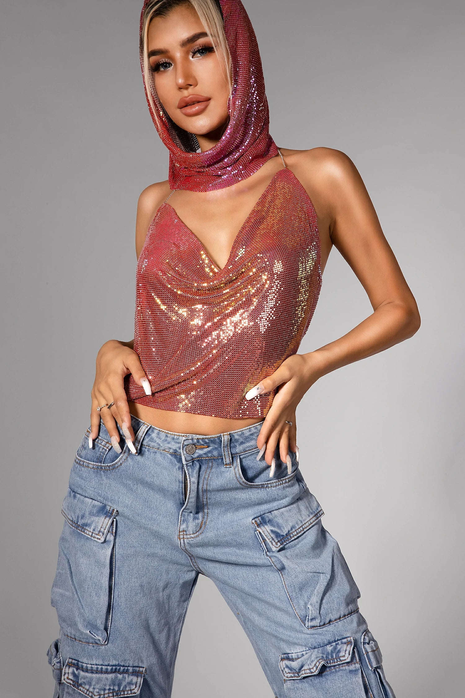 Adriane Sequin Top with Headscarf