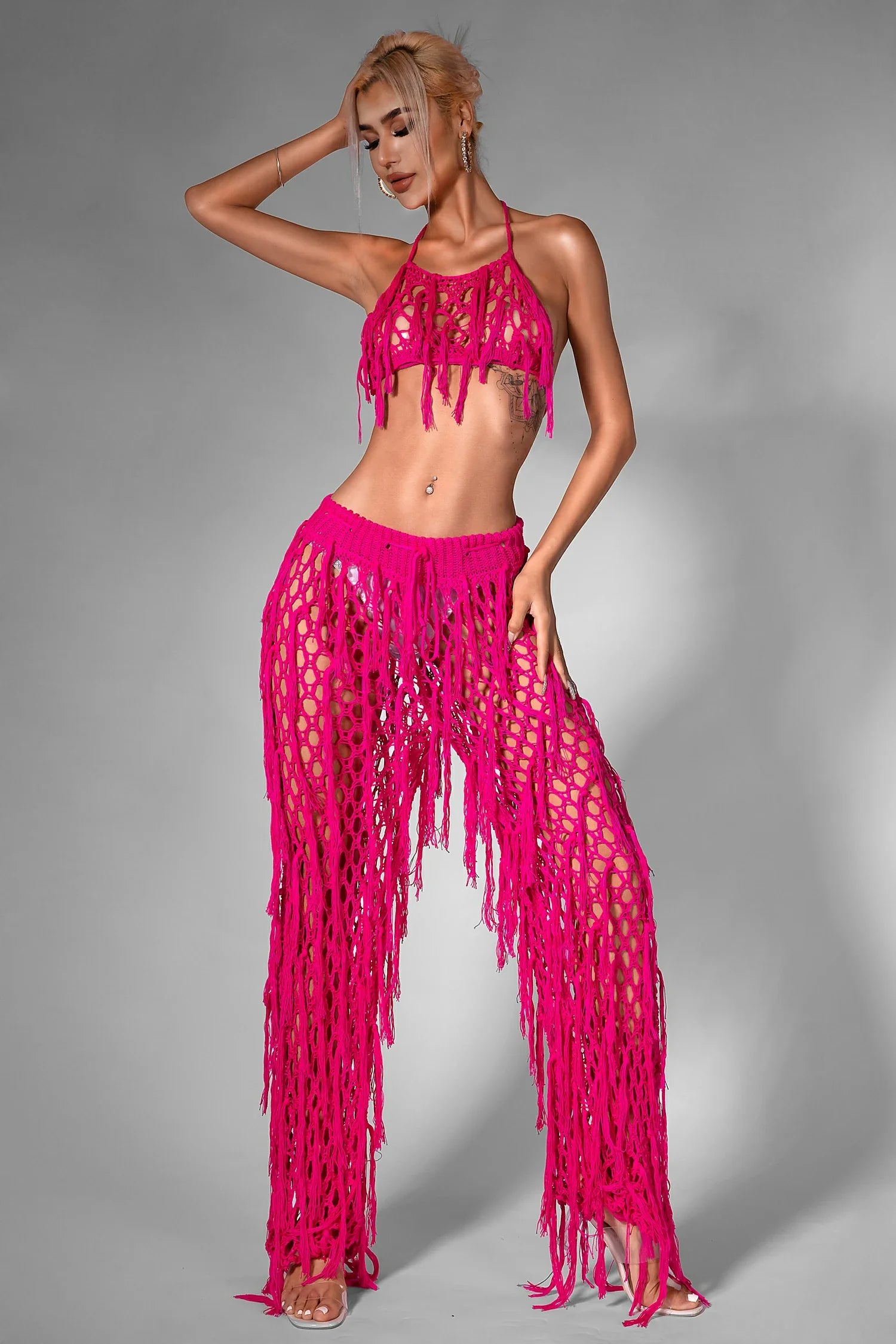 Annaleyza Knit Fringe Halter Set