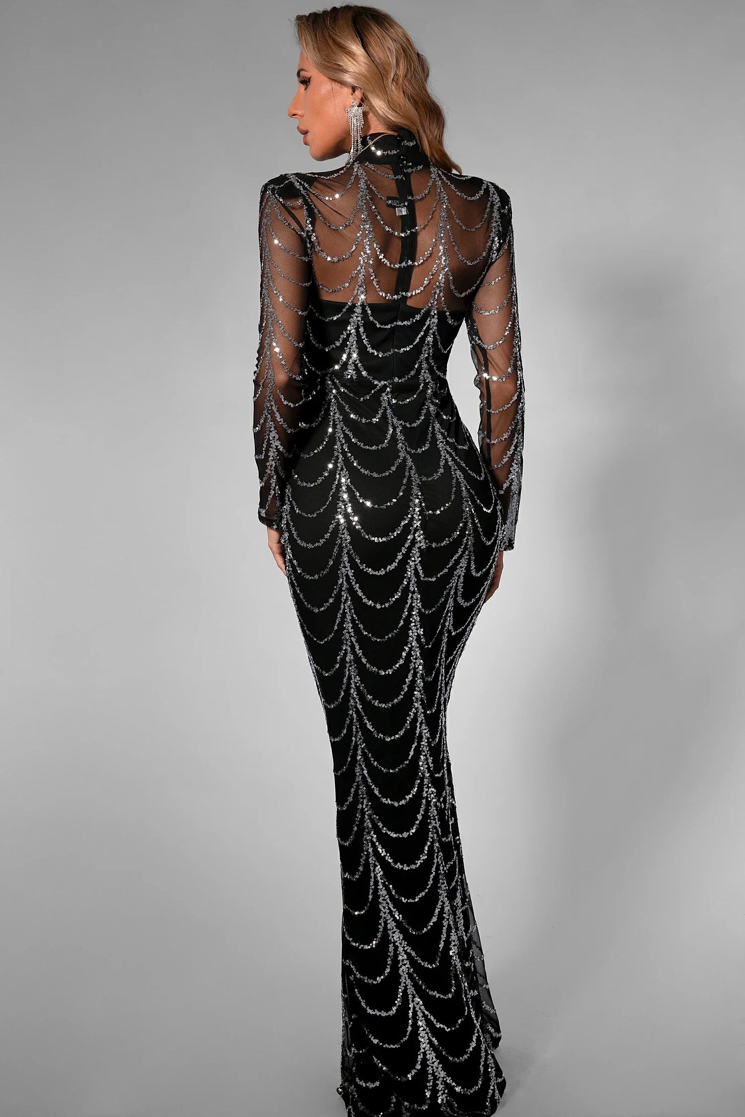 Daena Mesh Chain Sequin Maxi Dress