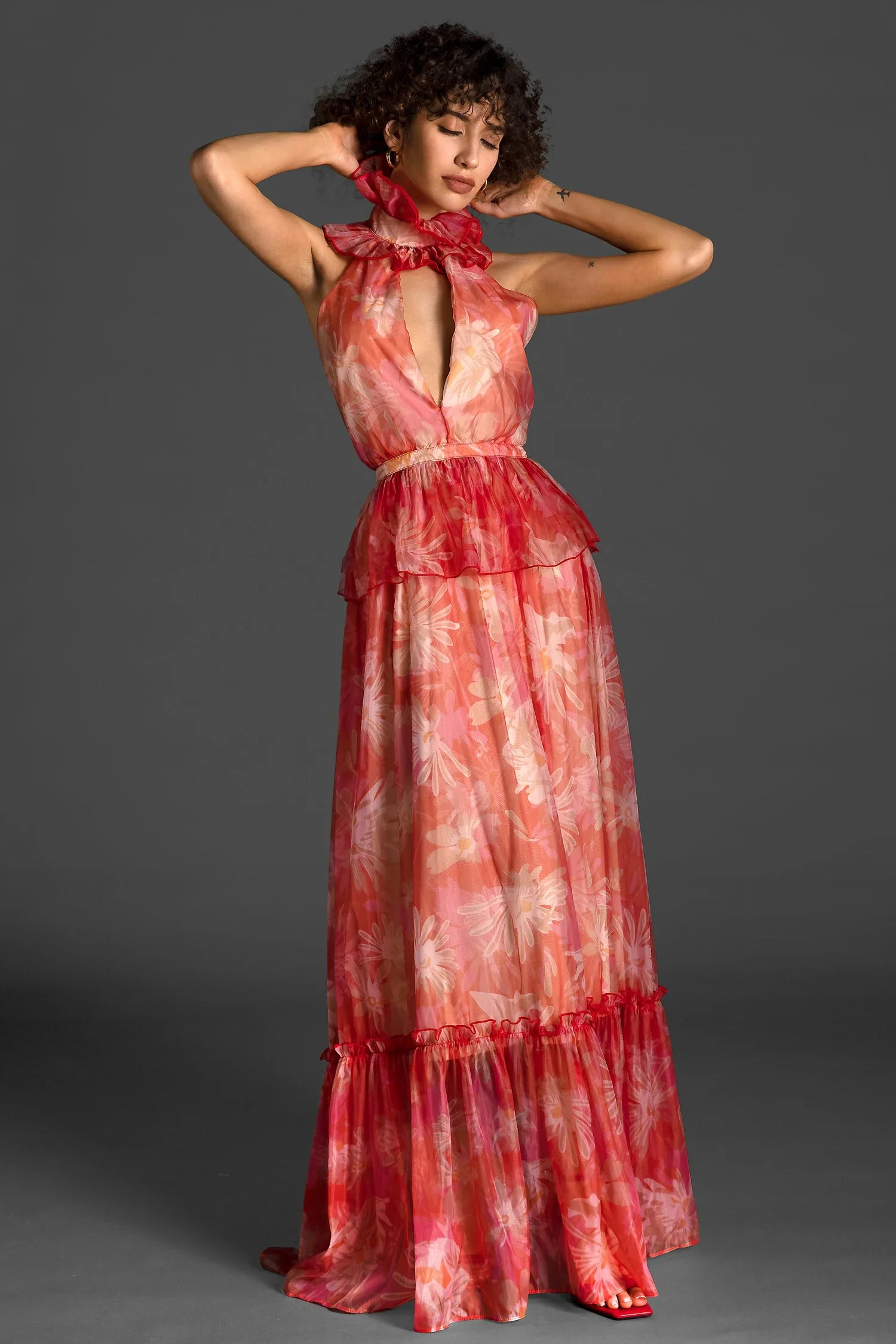 Vanija V-Neck Ruffle Maxi Dress