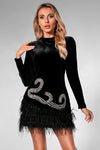 Macaria Rhinestones Feather Mini Dress