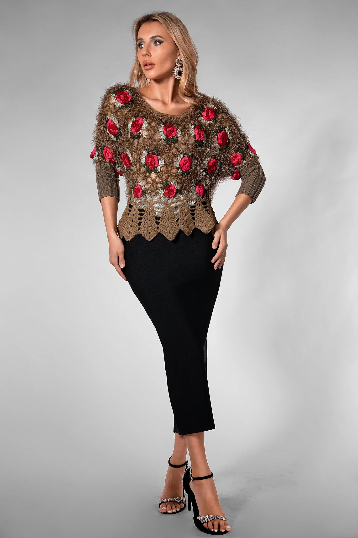 Nadeen 3D Flower Crochet Sweater