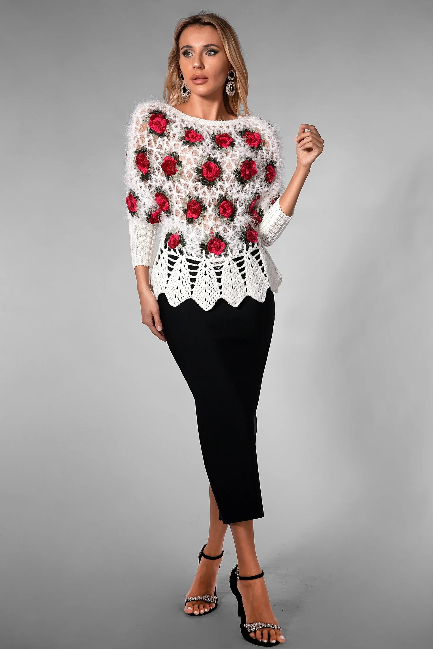 Nadeen 3D Flower Crochet Sweater