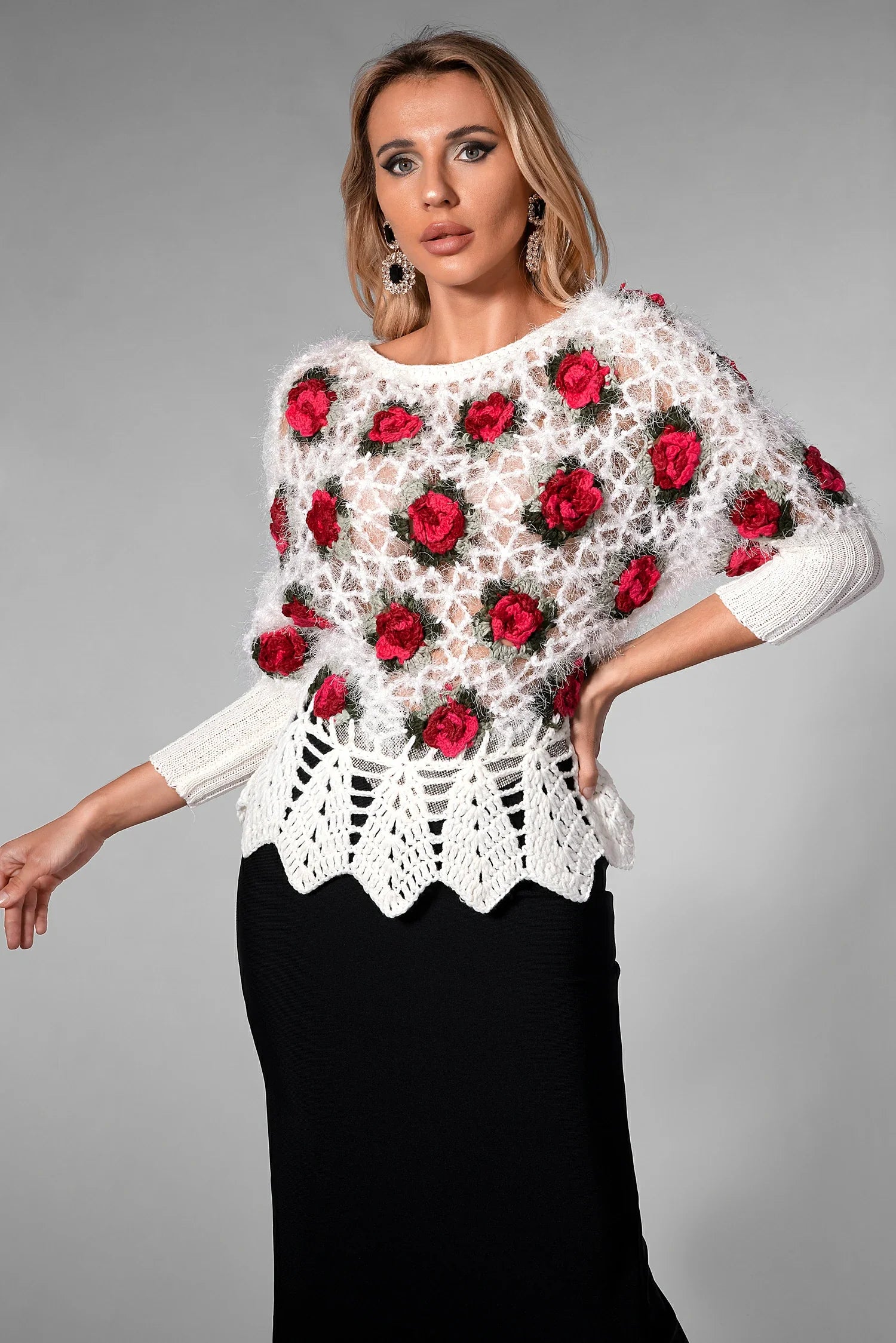 Nadeen 3D Flower Crochet Sweater