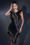 Karla Mesh Rhinestone Feather Dress