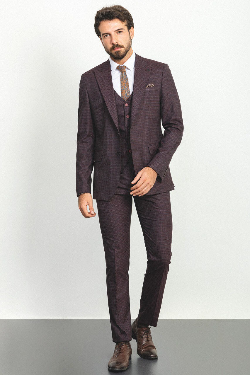 Brown Checkered Three-Piece Suit