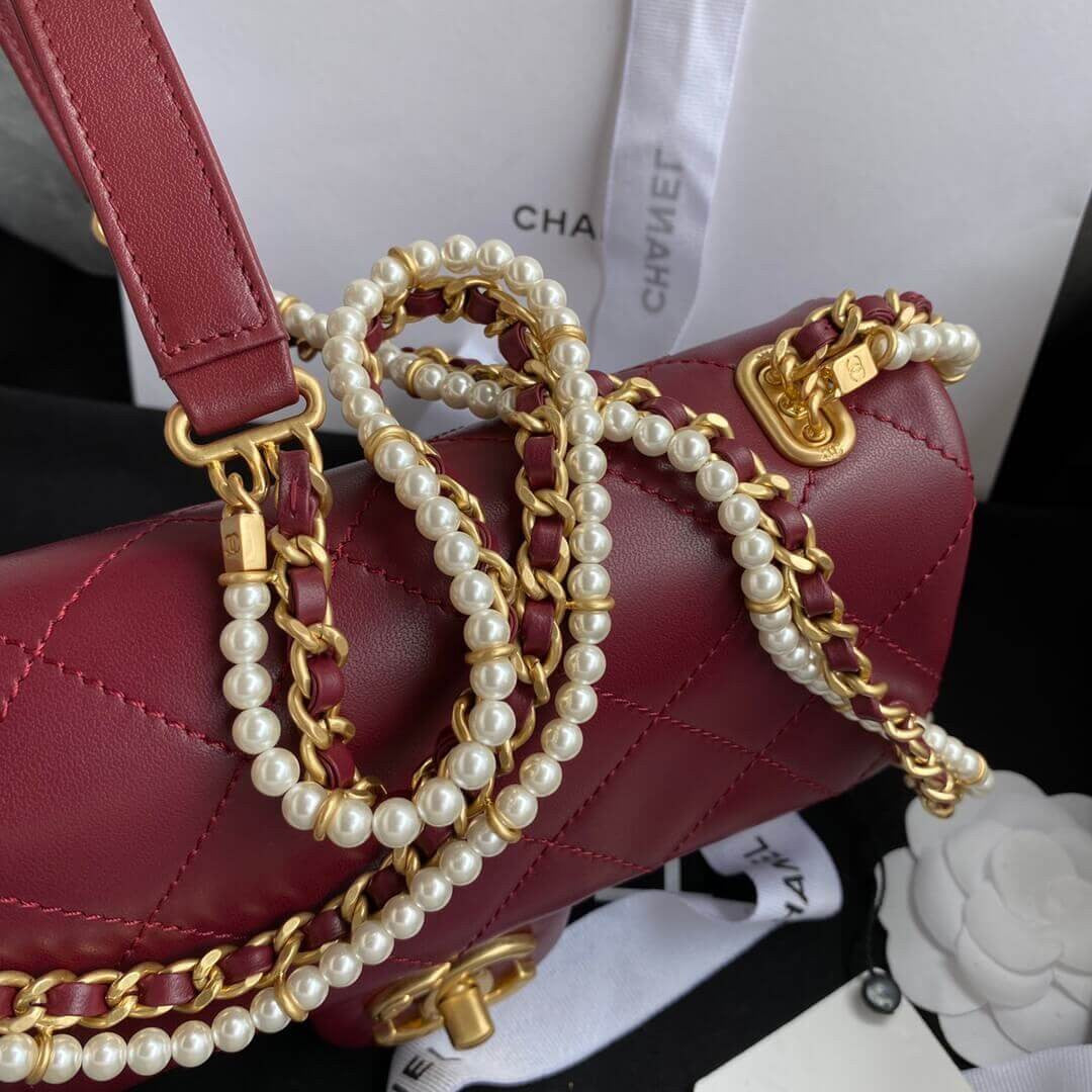 Tntwear Crystal Pearls Chain Flap Bag CHL - 718