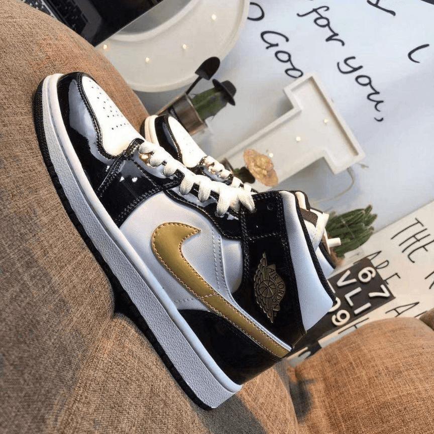 Custom Air Jordan 1 Black Gold Sneakers - tntwear1