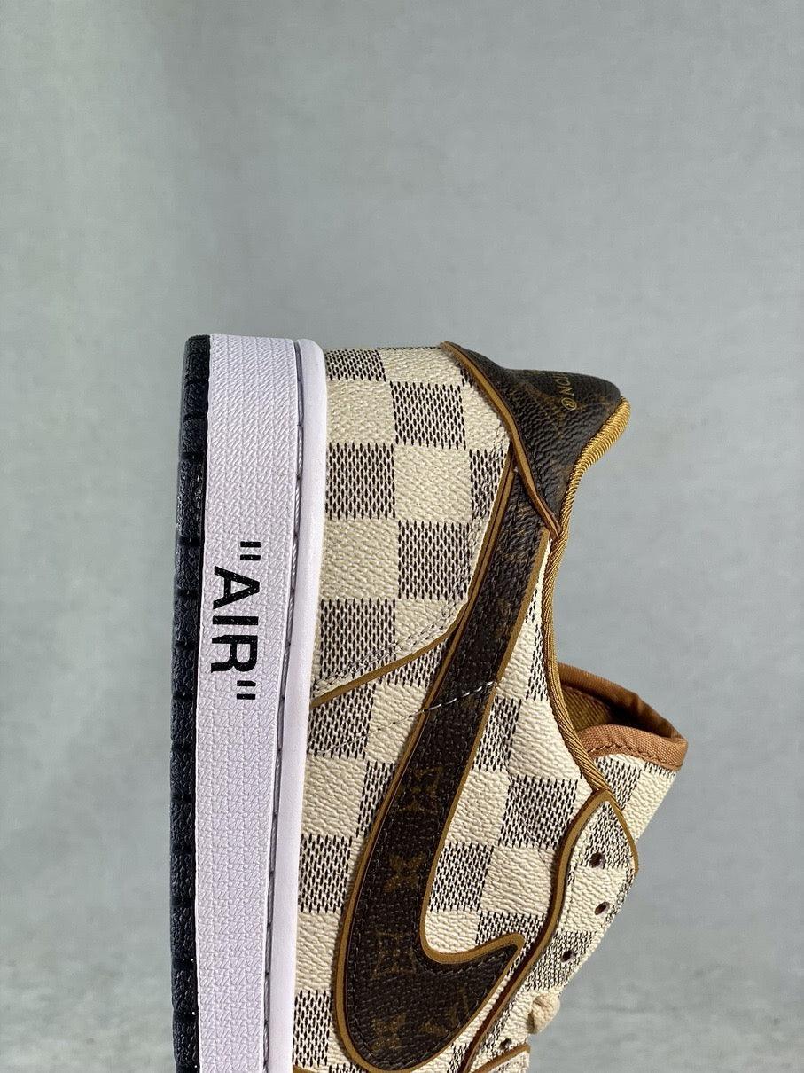 Custom Air Jordan 1 Low Damier Azur Brown LV Monogram - tntwear1