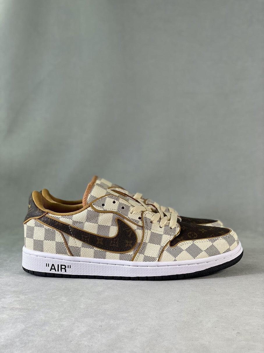 Custom Air Jordan 1 Low Damier Azur Brown LV Monogram - tntwear1