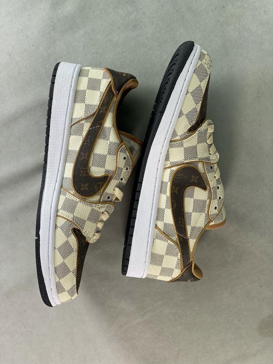 Custom Air Jordan 1 Low Damier Azur Brown LV Monogram - tntwear1