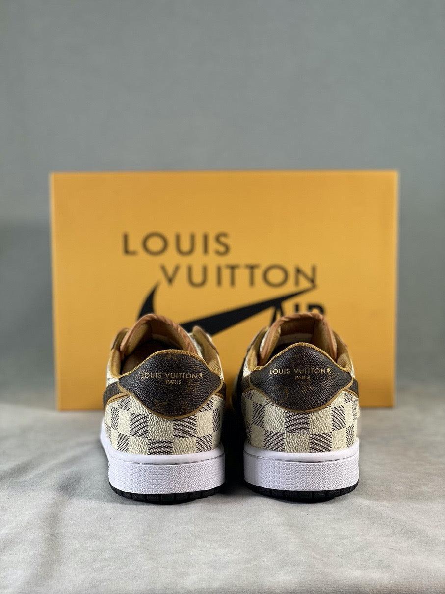 Custom Air Jordan 1 Low Damier Azur Brown LV Monogram - tntwear1