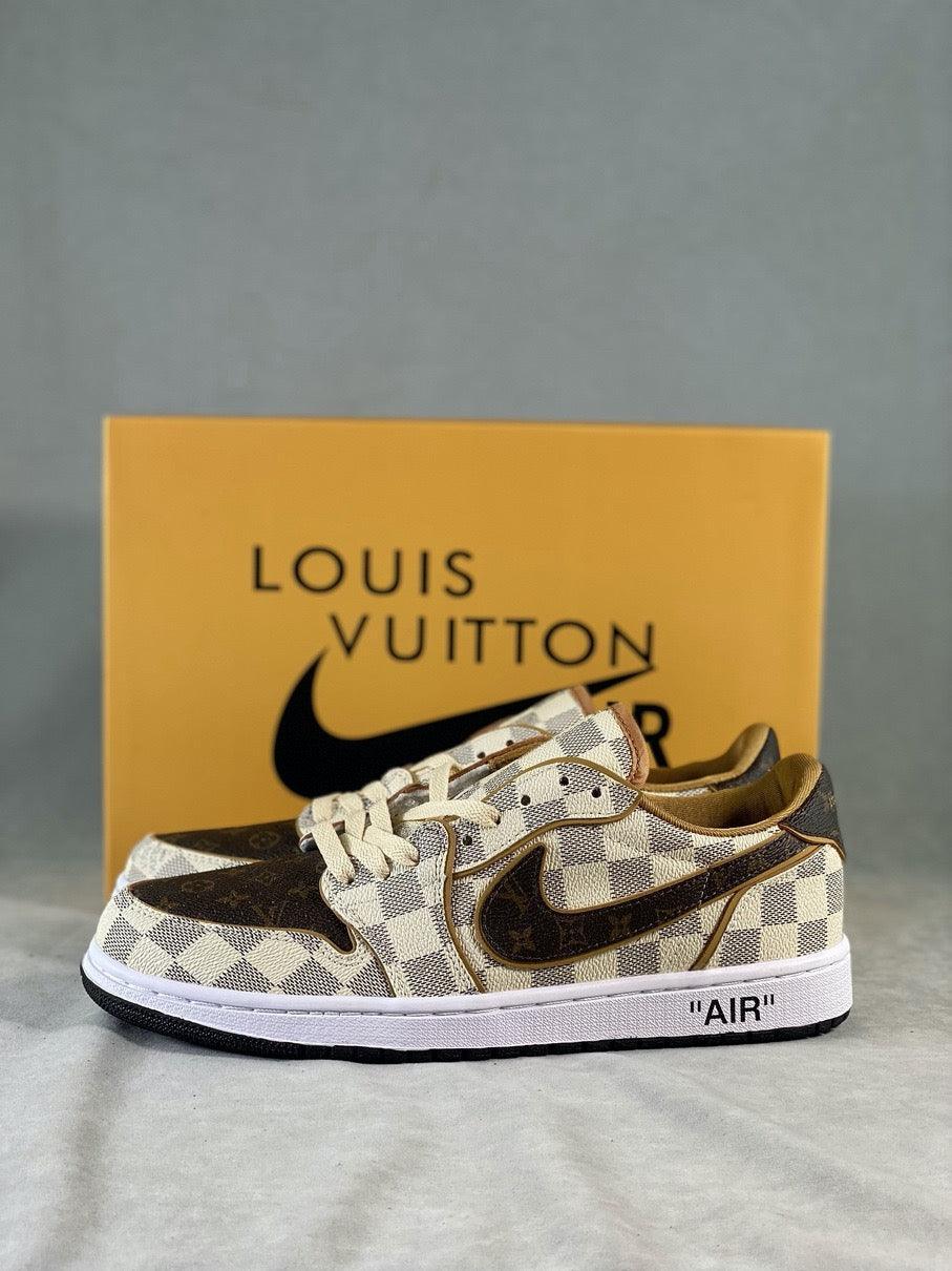 Custom Air Jordan 1 Low Damier Azur Brown LV Monogram - tntwear1