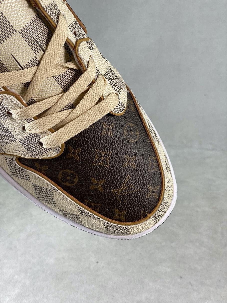 Custom Air Jordan 1 Low Damier Azur Brown LV Monogram - tntwear1