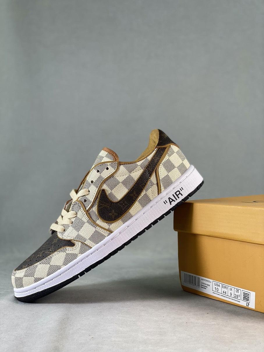 Custom Air Jordan 1 Low Damier Azur Brown LV Monogram - tntwear1