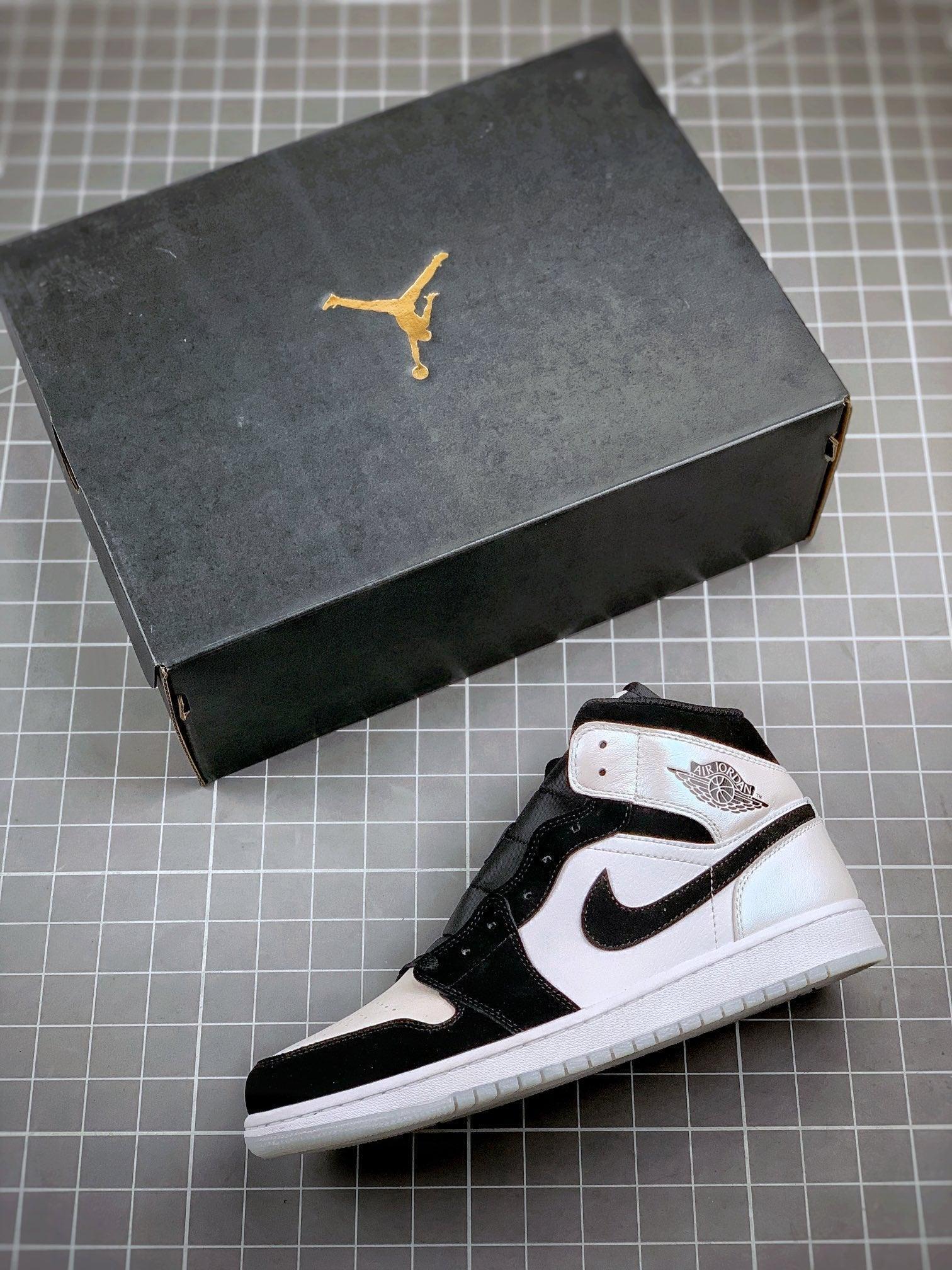 Custom Air Jordan 1 MID Black and White Panda - tntwear1