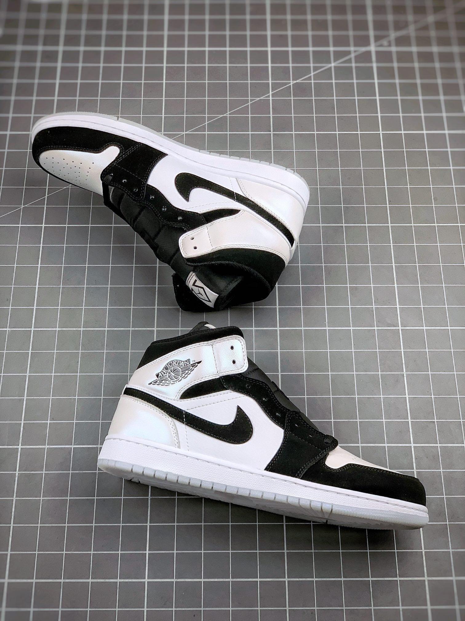 Custom Air Jordan 1 MID Black and White Panda - tntwear1