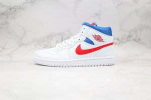 Custom Air Jordan 1 Mid White Blue Red BQ6472-164 - tntwear1