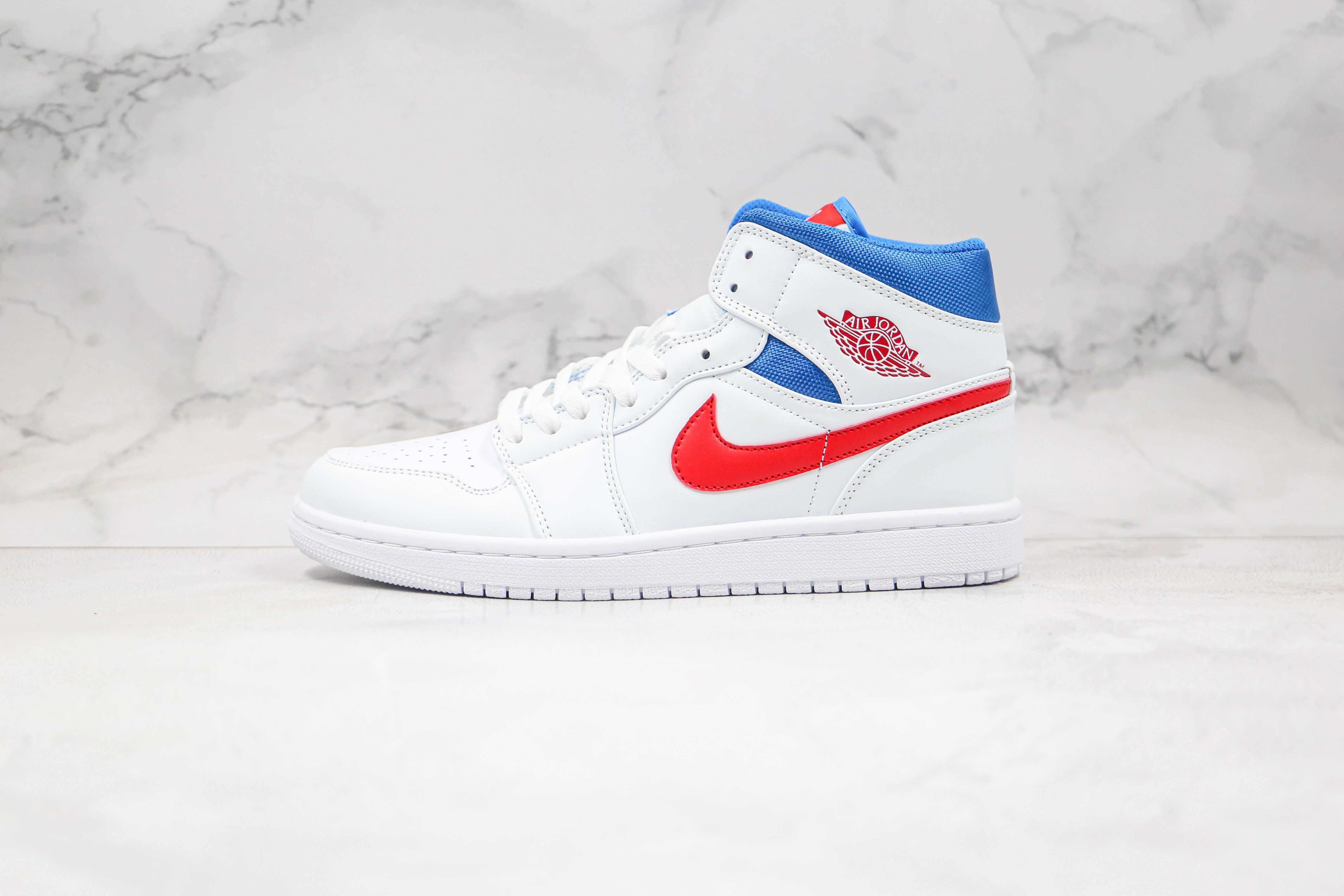 Custom Air Jordan 1 Mid White Blue Red BQ6472-164 - tntwear1