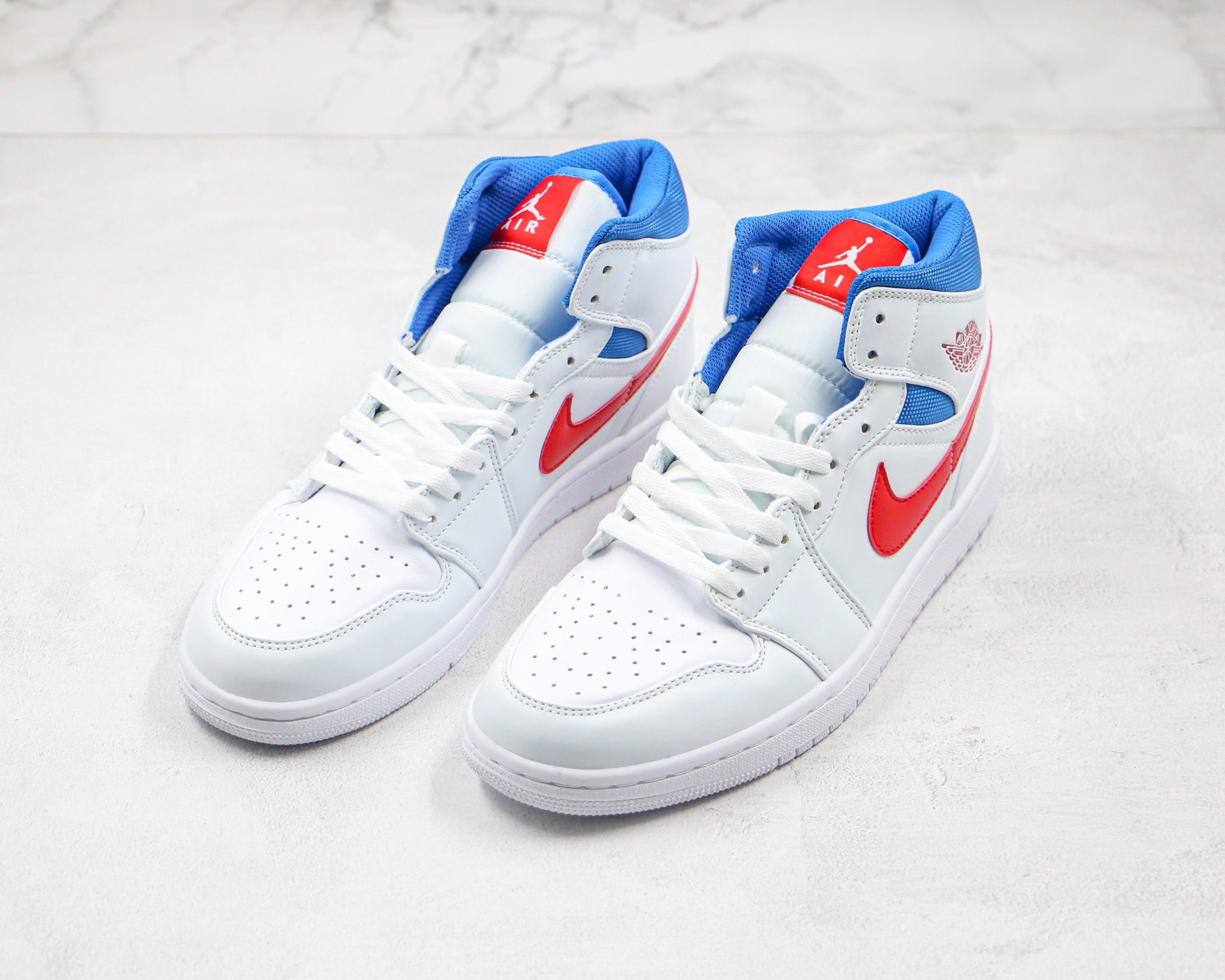 Custom Air Jordan 1 Mid White Blue Red BQ6472-164 - tntwear1