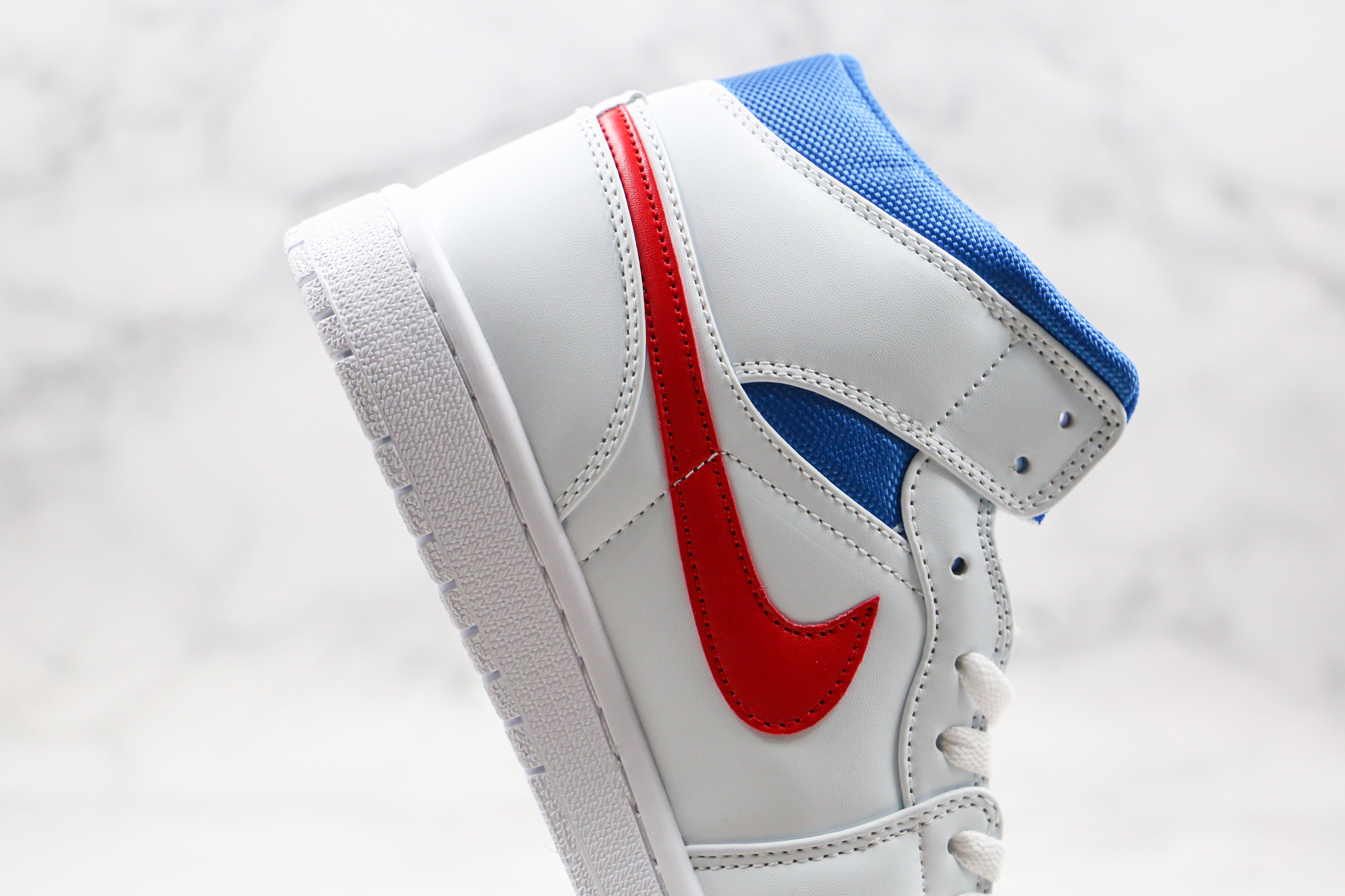 Custom Air Jordan 1 Mid White Blue Red BQ6472-164 - tntwear1