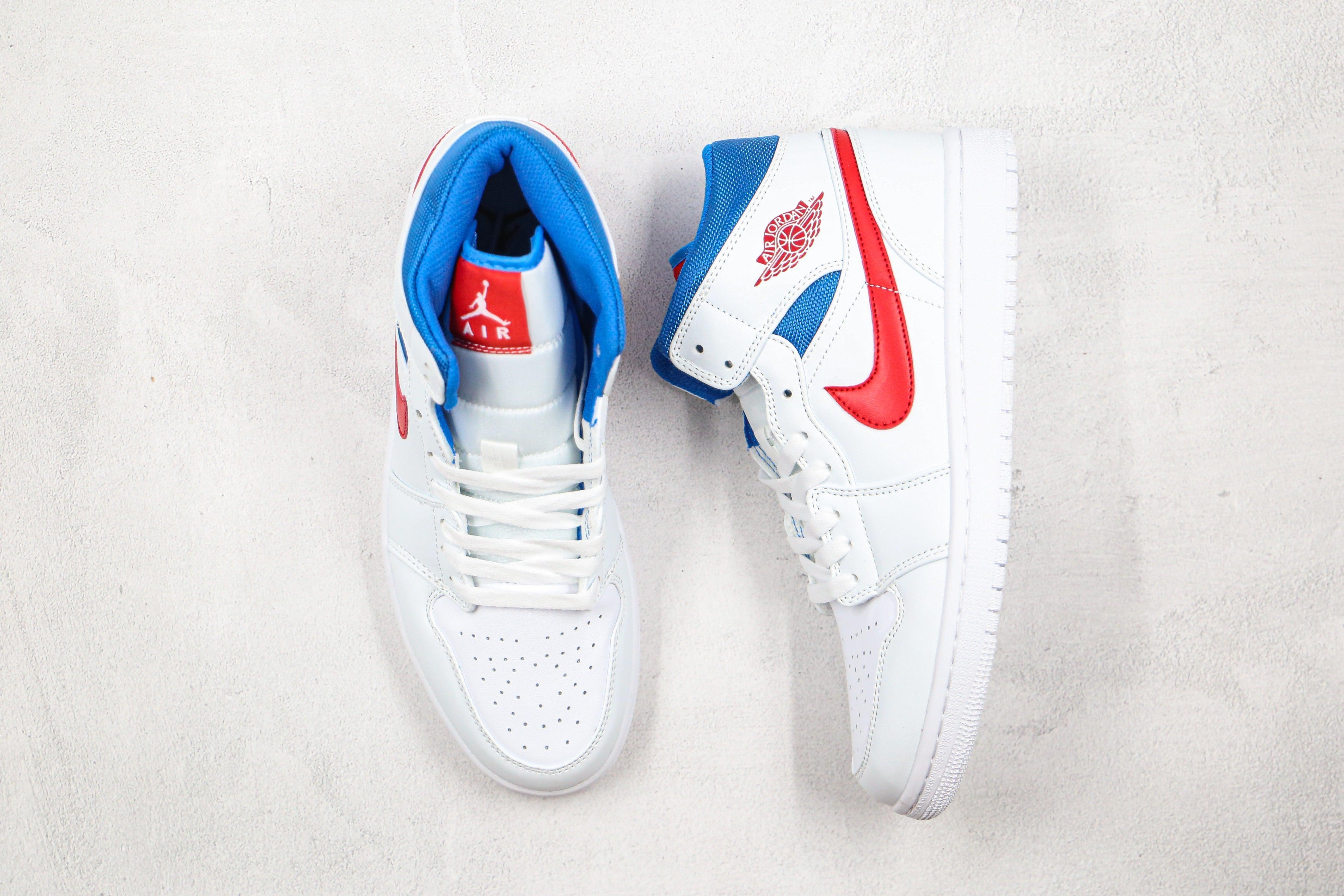 Custom Air Jordan 1 Mid White Blue Red BQ6472-164 - tntwear1