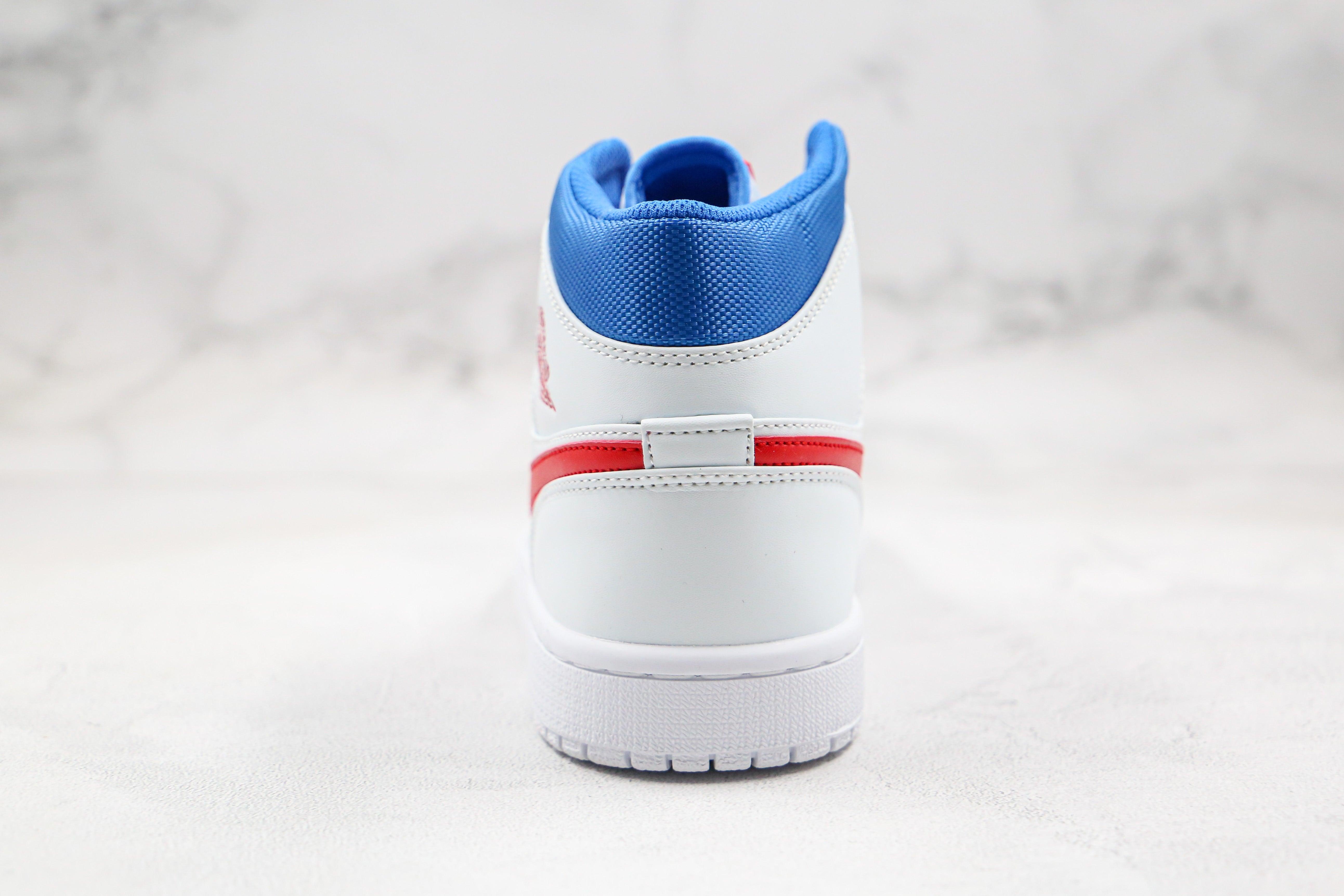 Custom Air Jordan 1 Mid White Blue Red BQ6472-164 - tntwear1