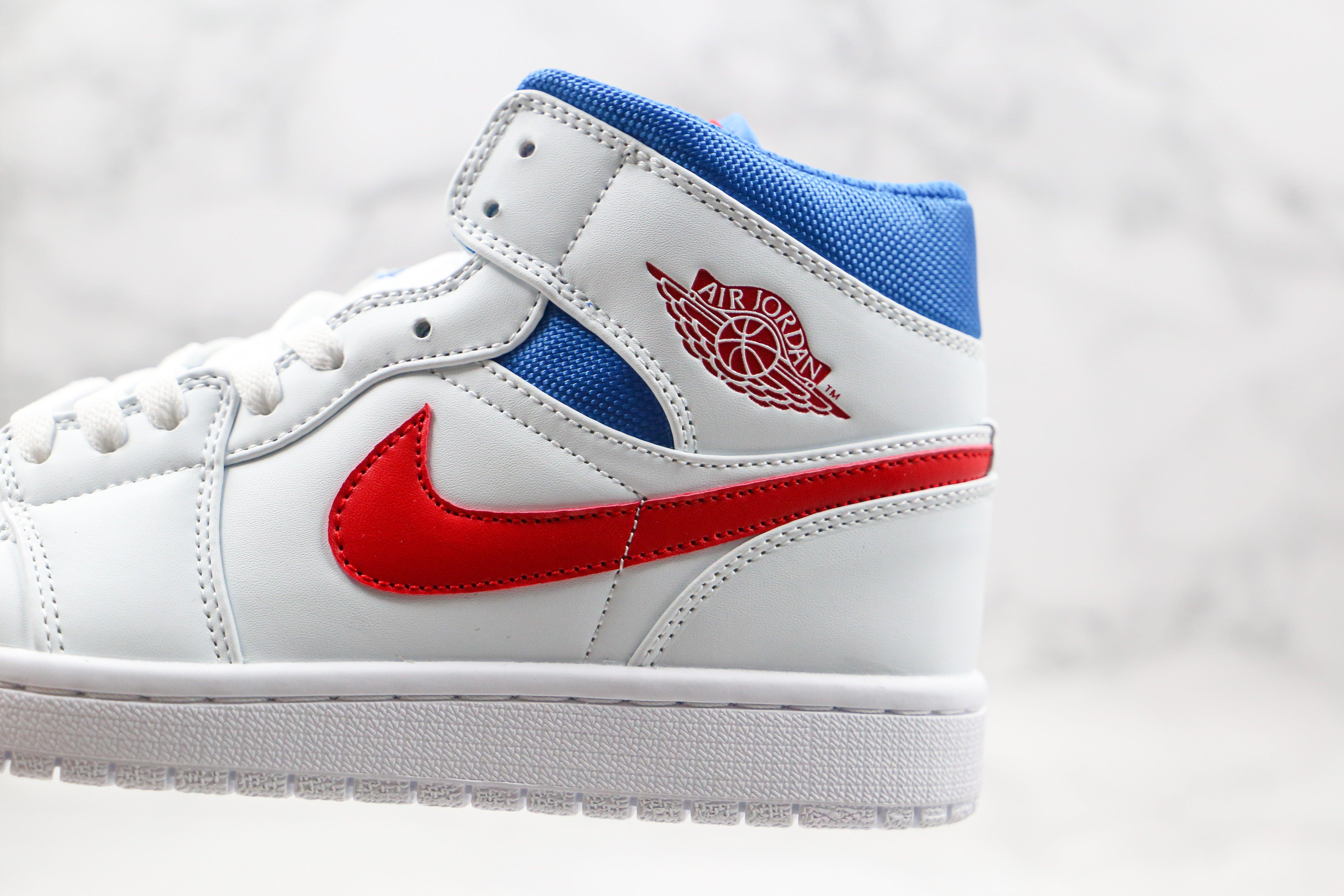 Custom Air Jordan 1 Mid White Blue Red BQ6472-164 - tntwear1