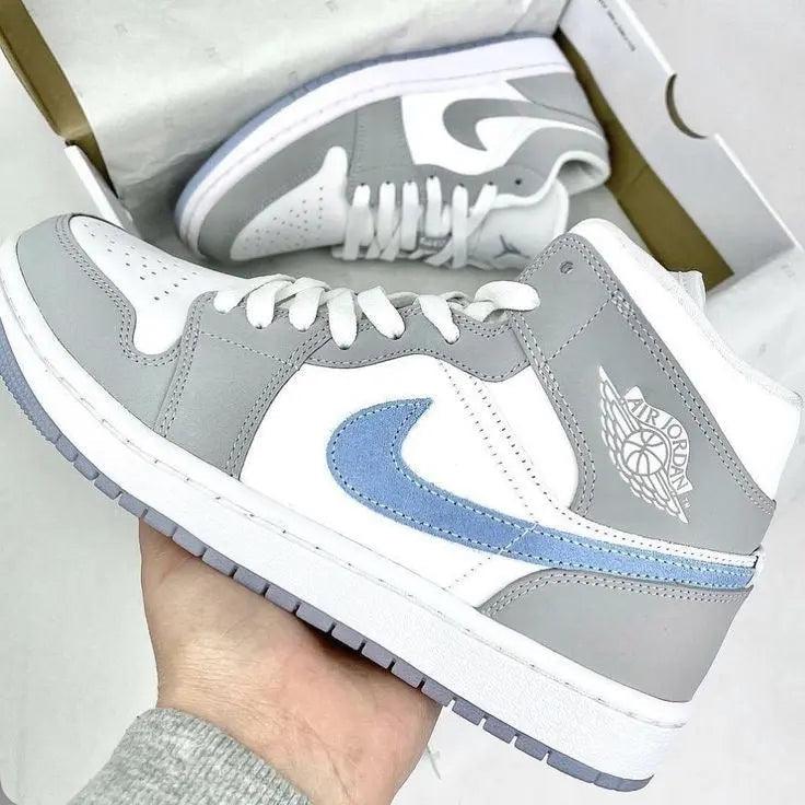 Custom Air Jordan 1 Mid Wolf Grey High Q - tntwear1