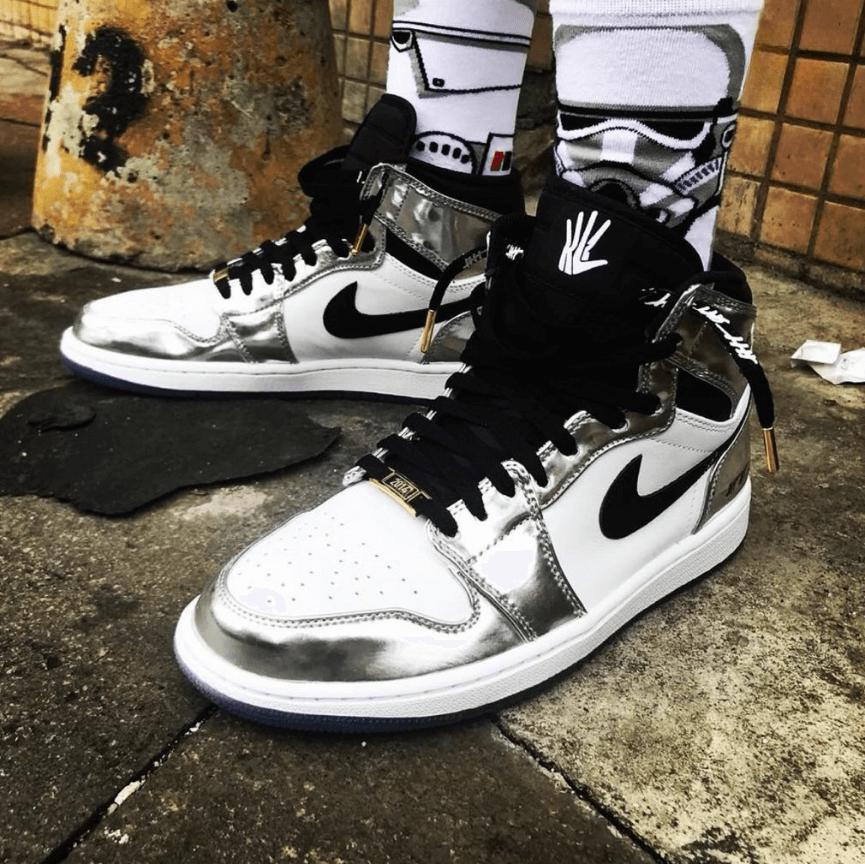 Custom Air Jordan 1 Silver Sneakers - tntwear1