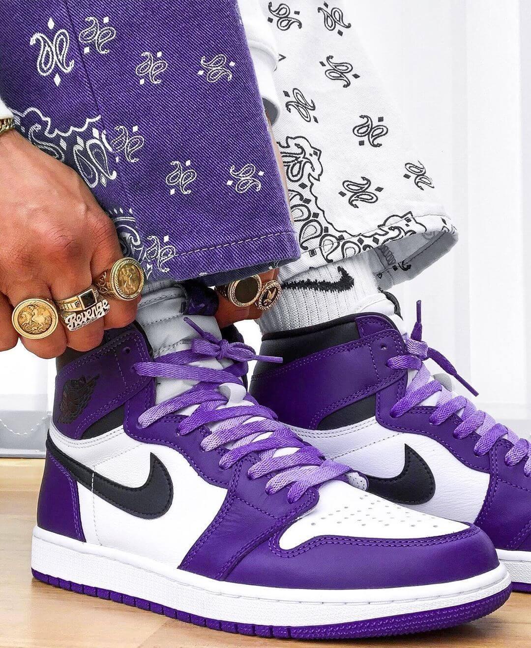 Custom Air Jordan 1 White Toe Court Purple Sneakers - tntwear1