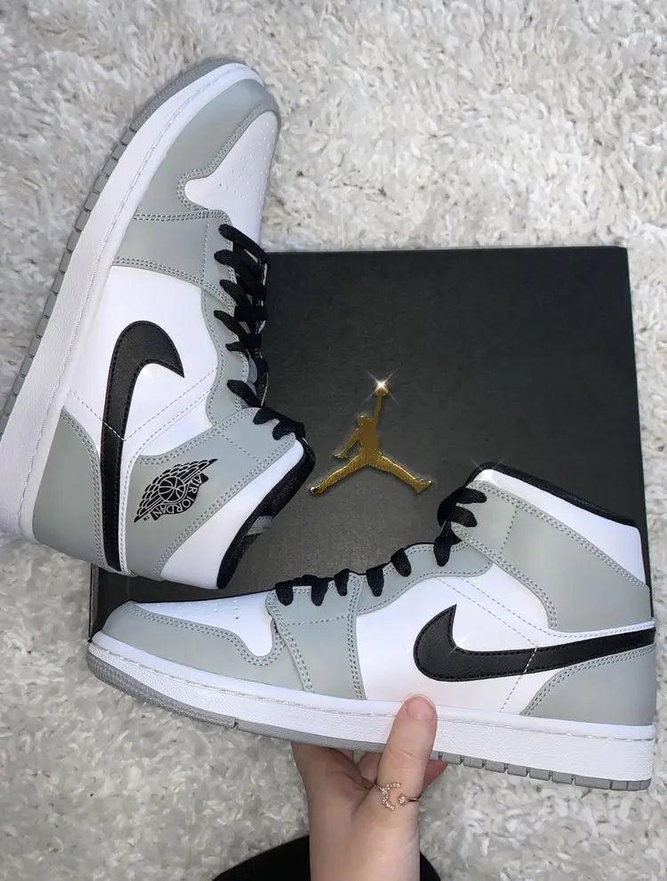 Custom Jordan 1 Mid “Light Smoke Grey” High Q ( Customs And Box ), Jordan 1 Sneakers FREE SHIPPING - tntwear1