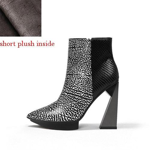 Women Boots Genuine Leather Pointed Toe 11cm High Heels Brand Designer Women Shoes - tntwear1