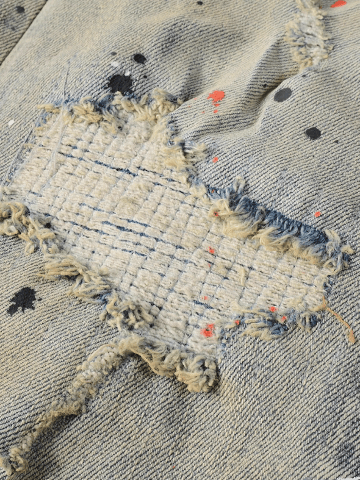 Blue Washed Ripped Patch Jeans
