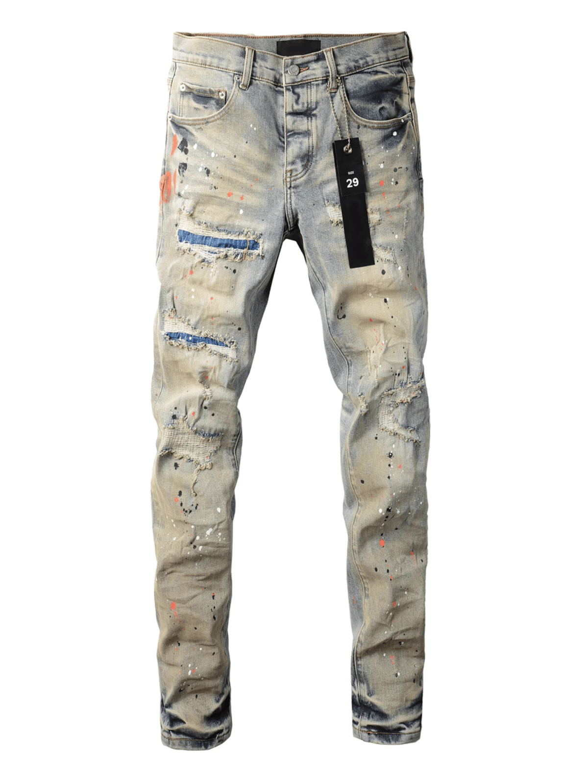 Blue Washed Ripped Patch Jeans