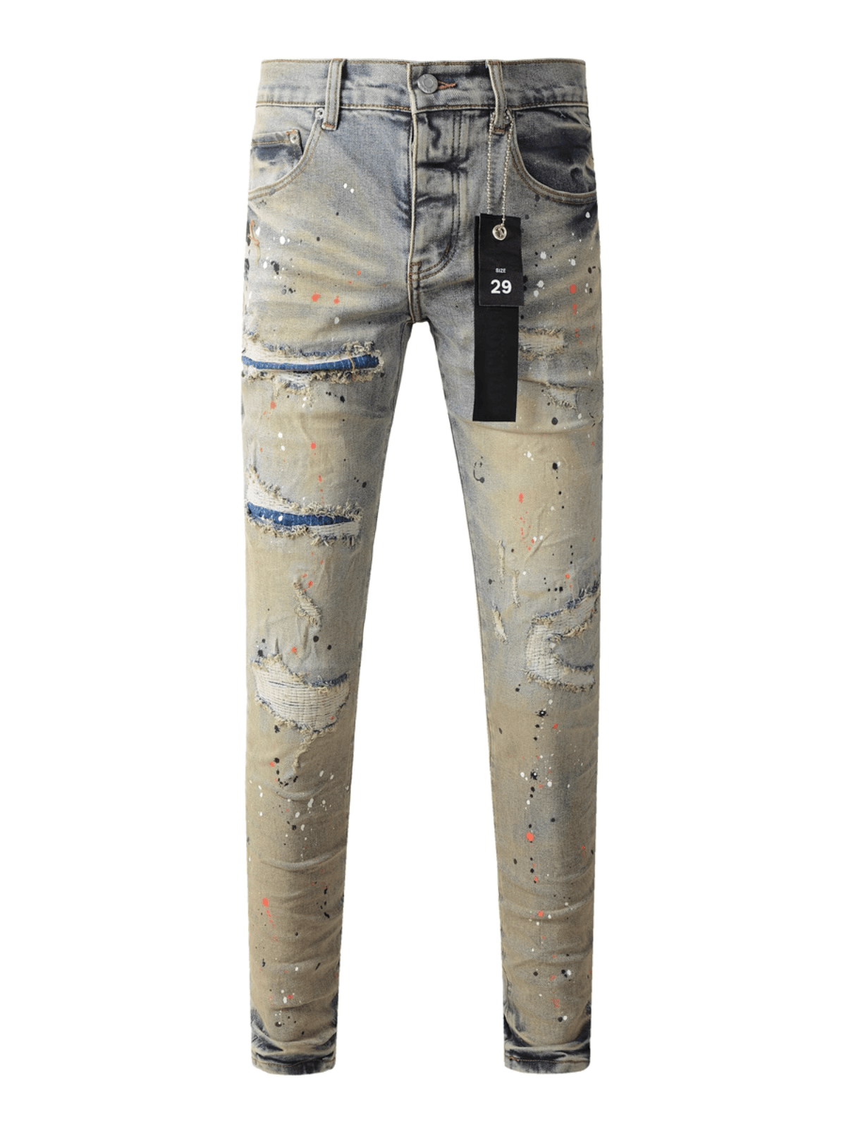 Blue Washed Ripped Patch Jeans