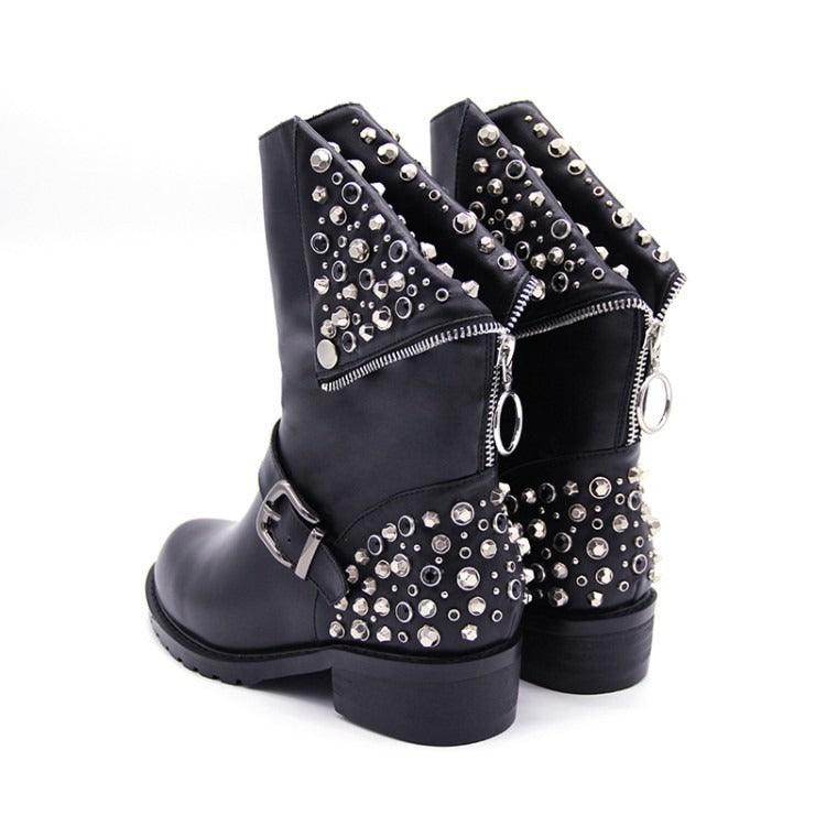 Rivet punk women's leather boots and shoes - tntwear1