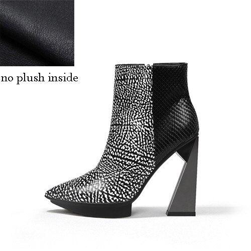 Women Boots Genuine Leather Pointed Toe 11cm High Heels Brand Designer Women Shoes - tntwear1