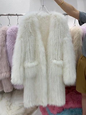 Fox Fur Knited Coat Women Winter High Quality Luxury Fur Jacket - tntwear1