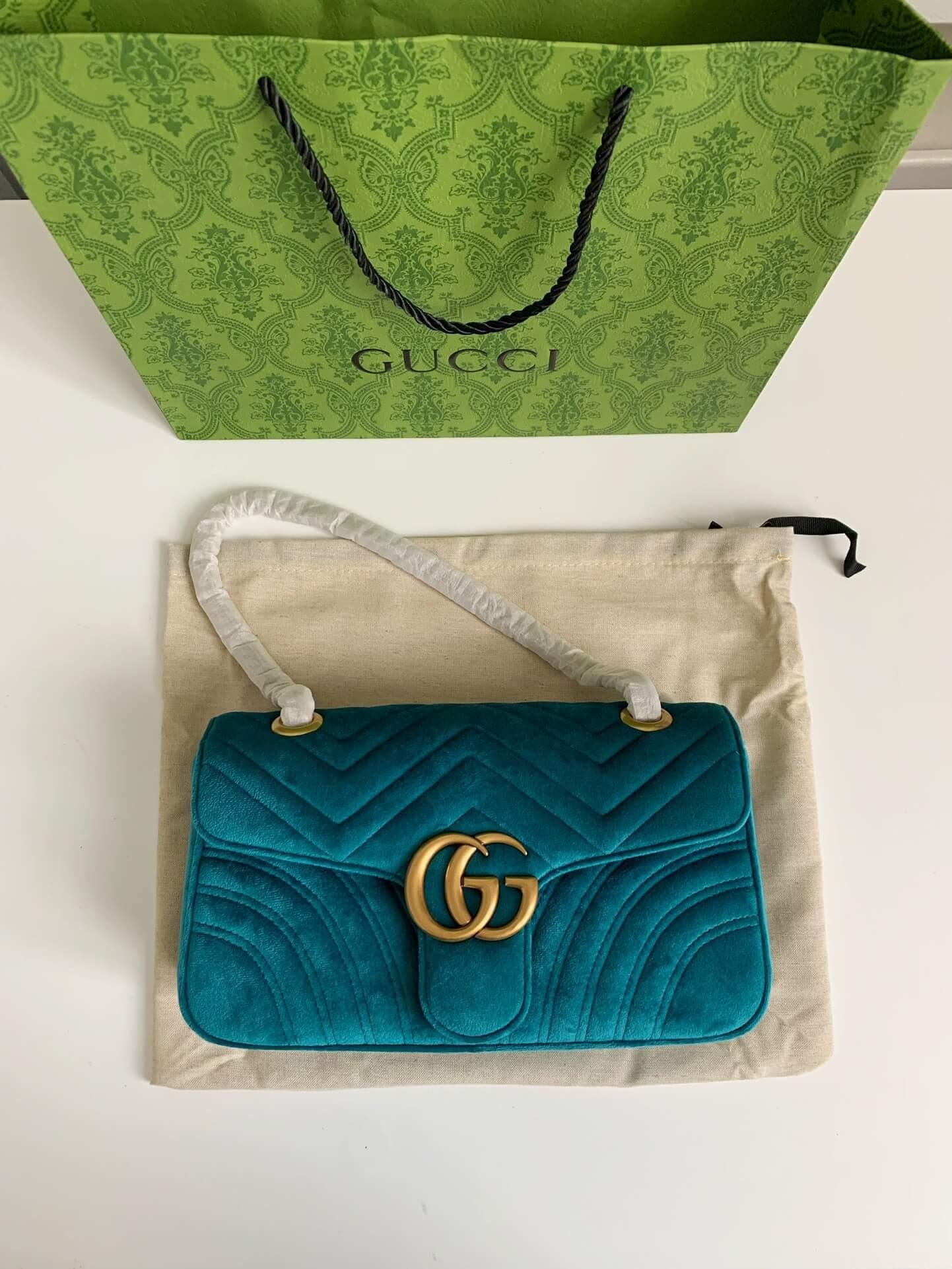 GG GG Marmont Small Velvet Shoulder Bag Petrol - tntwear1