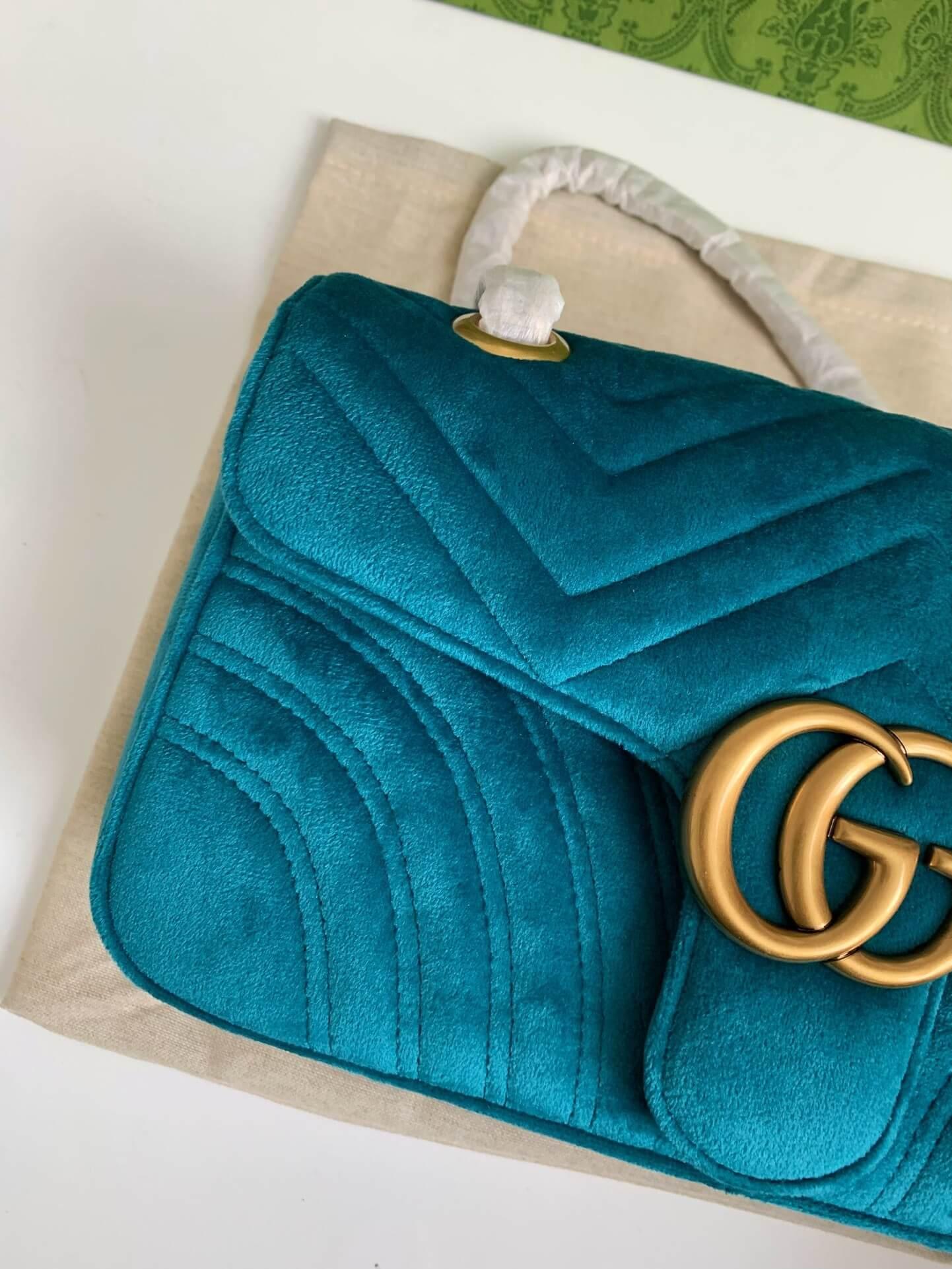 GG GG Marmont Small Velvet Shoulder Bag Petrol - tntwear1