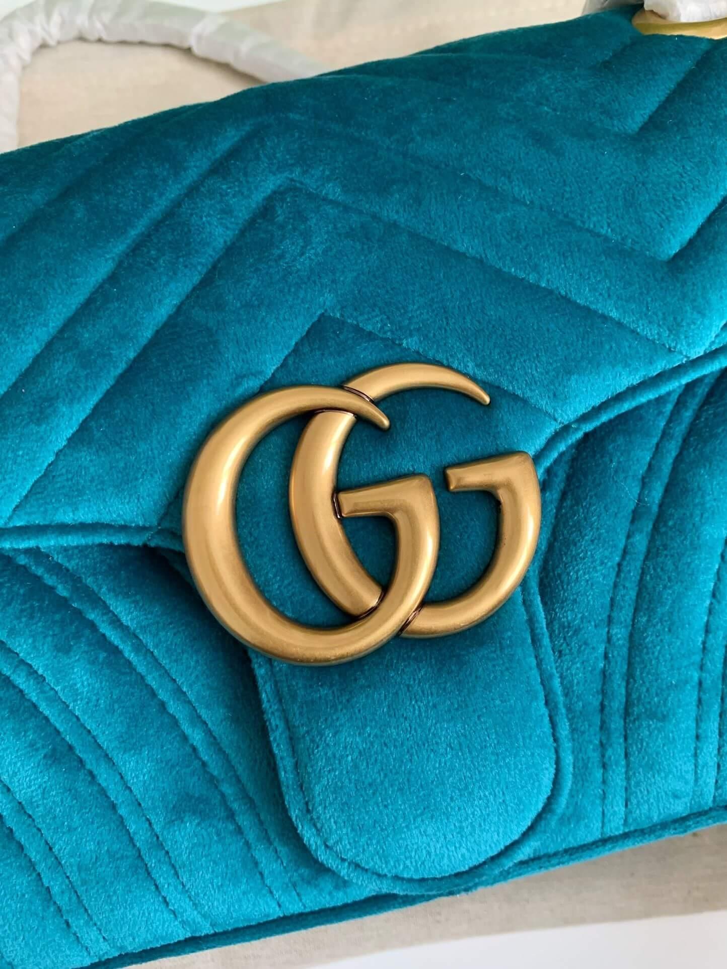 GG GG Marmont Small Velvet Shoulder Bag Petrol - tntwear1