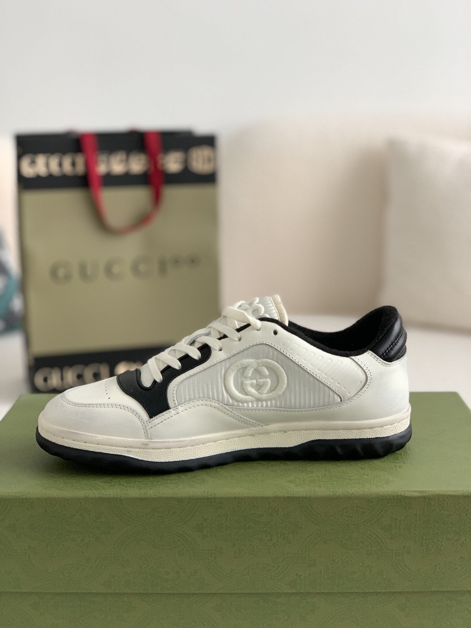 Gucci Mac80 White Black Leather Sneakers