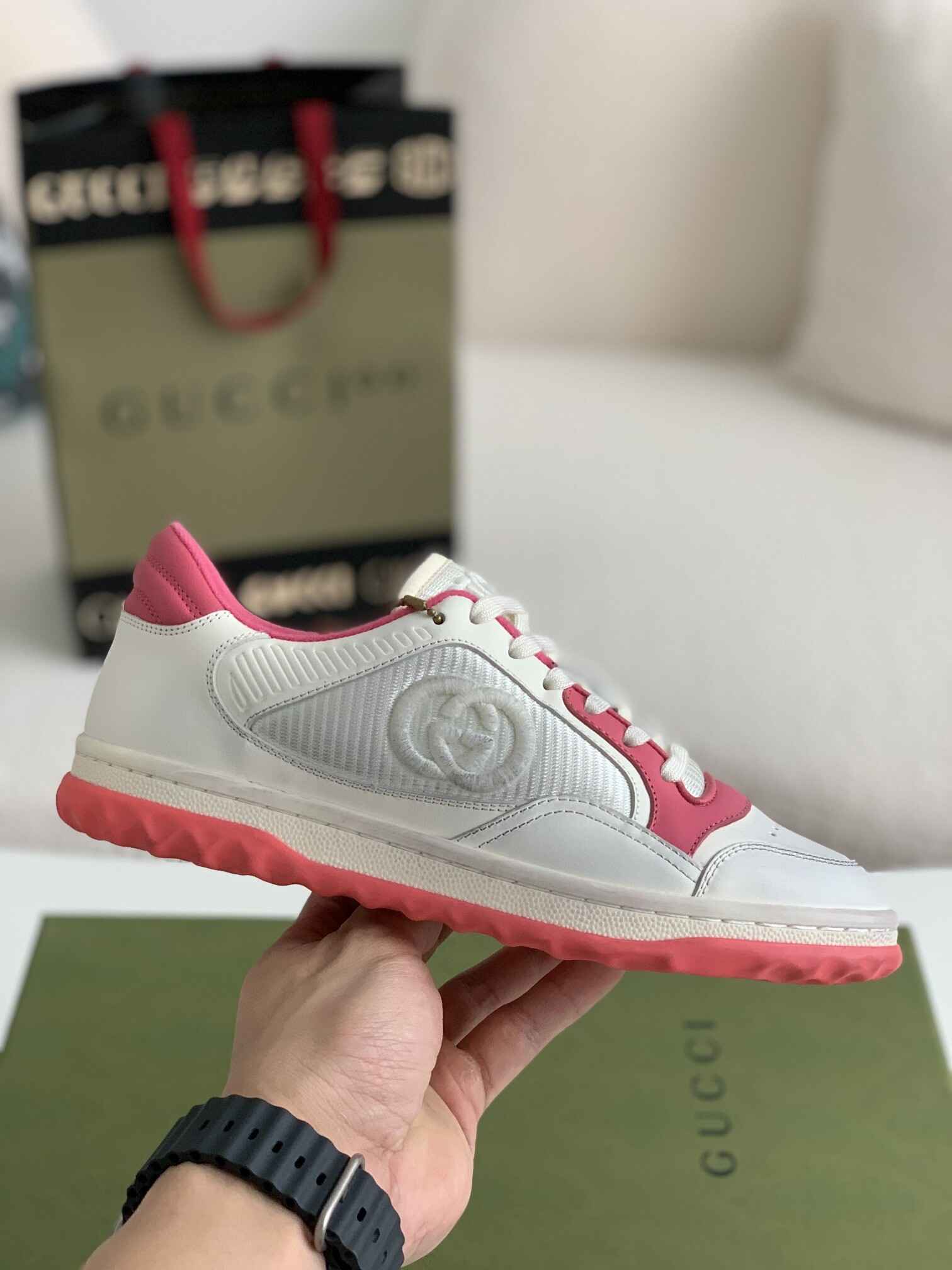 Gucci Women's Mac80 White Pink Leather Sneakers