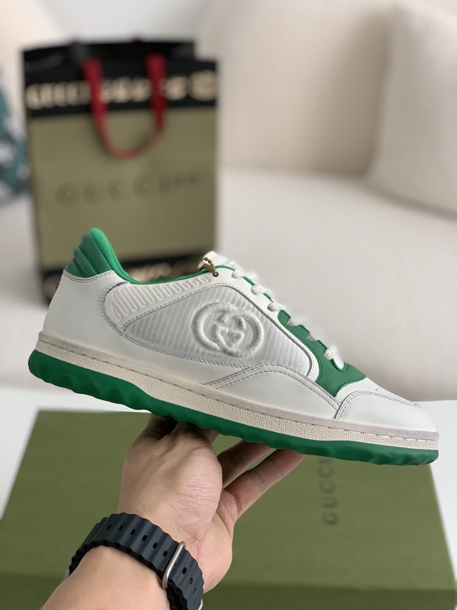 Gucci Mac80 Green White Leather Sneakers