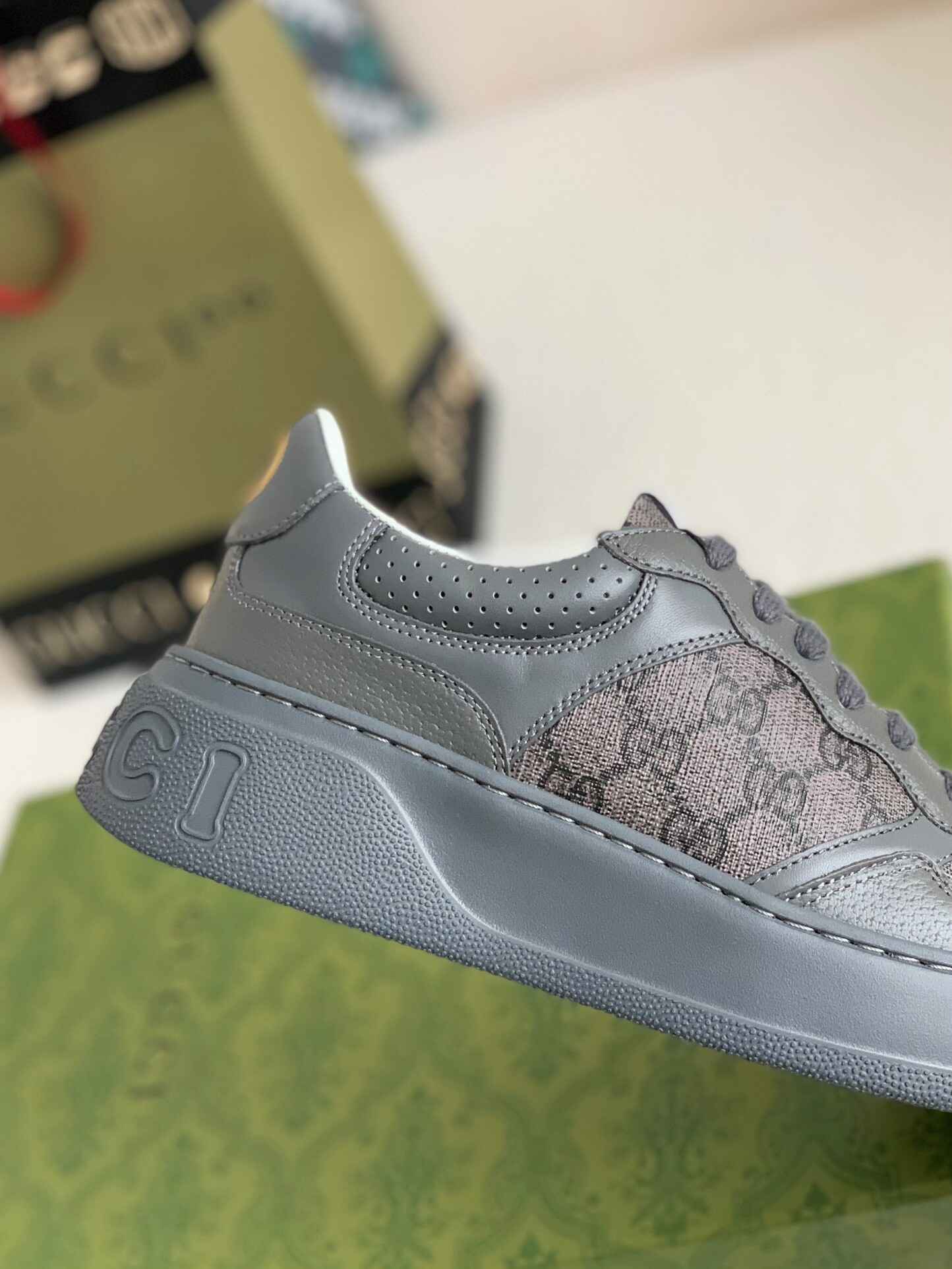 Gucci GG Monogram Chunky Gray Lace Up Sneakers