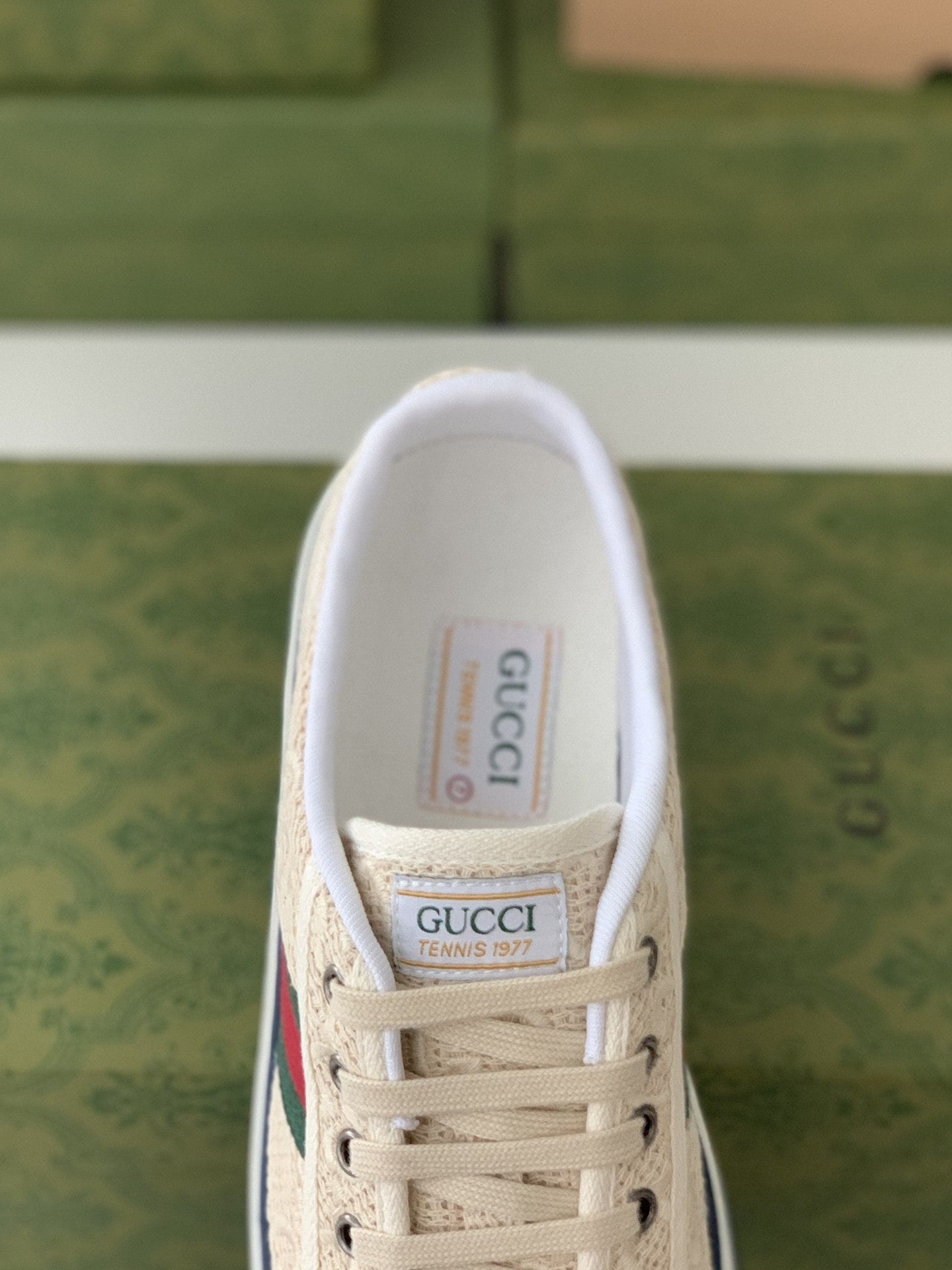 Gucci GG Tennis 1977 Cream Trainer Low-Top Sneakers.