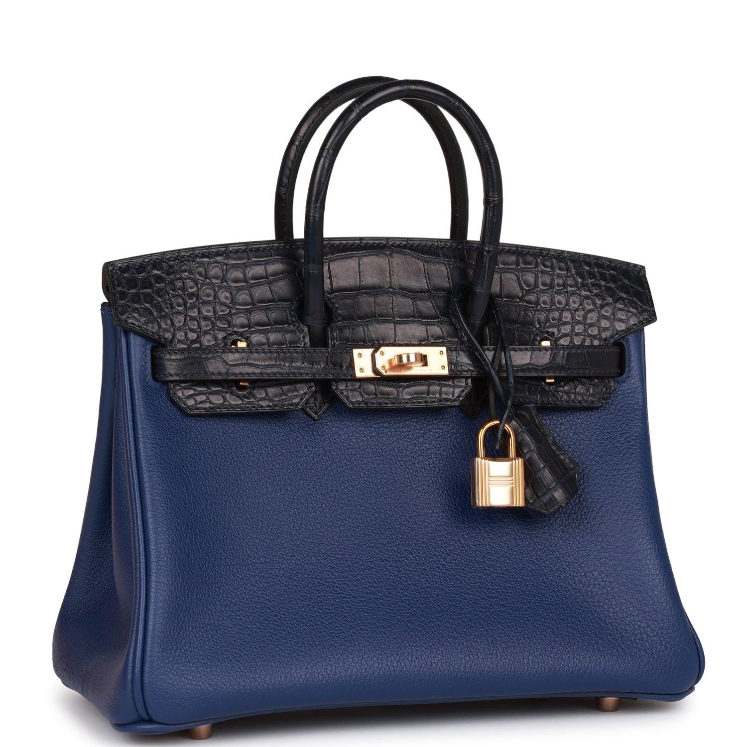 Birkin 25 Bleu Saphir and Marine Matte Alligator and Togo Touch Rose Gold Hardware - tntwear1